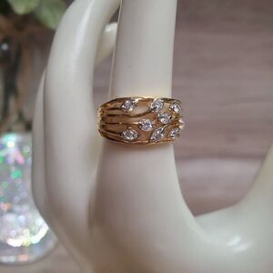 Vintage 90s Mary Kay Electroplate Layered Diamond Ring Size 6